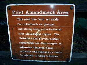 This "First Amendment Area" is a designated public forum. By Brandt Luke Zorn (Photo taken by Brandt Luke Zorn) [CC-BY-SA-2.0 (http://creativecommons.org/licenses/by-sa/2.0)], via Wikimedia Commons